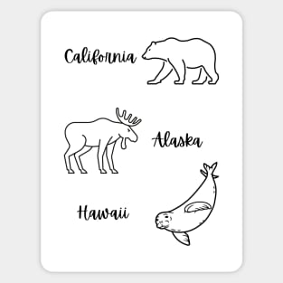 "California Alaska Hawaii" with state animal Sticker